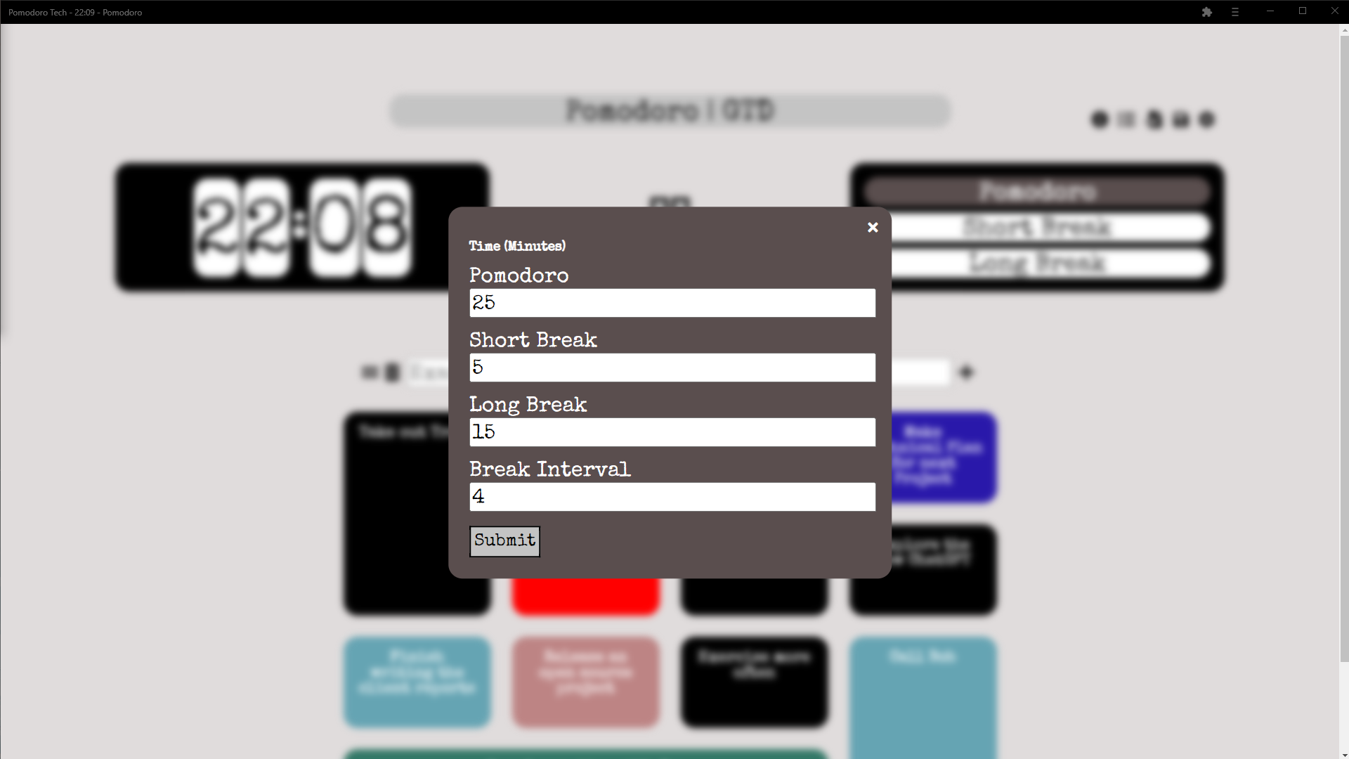 Pomodoro Application Settings