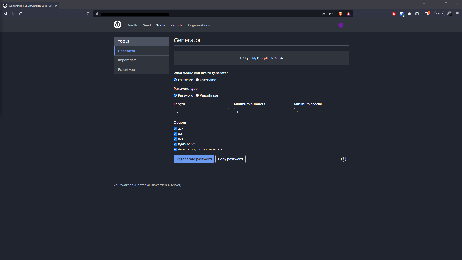Vaultwarden Dashboard